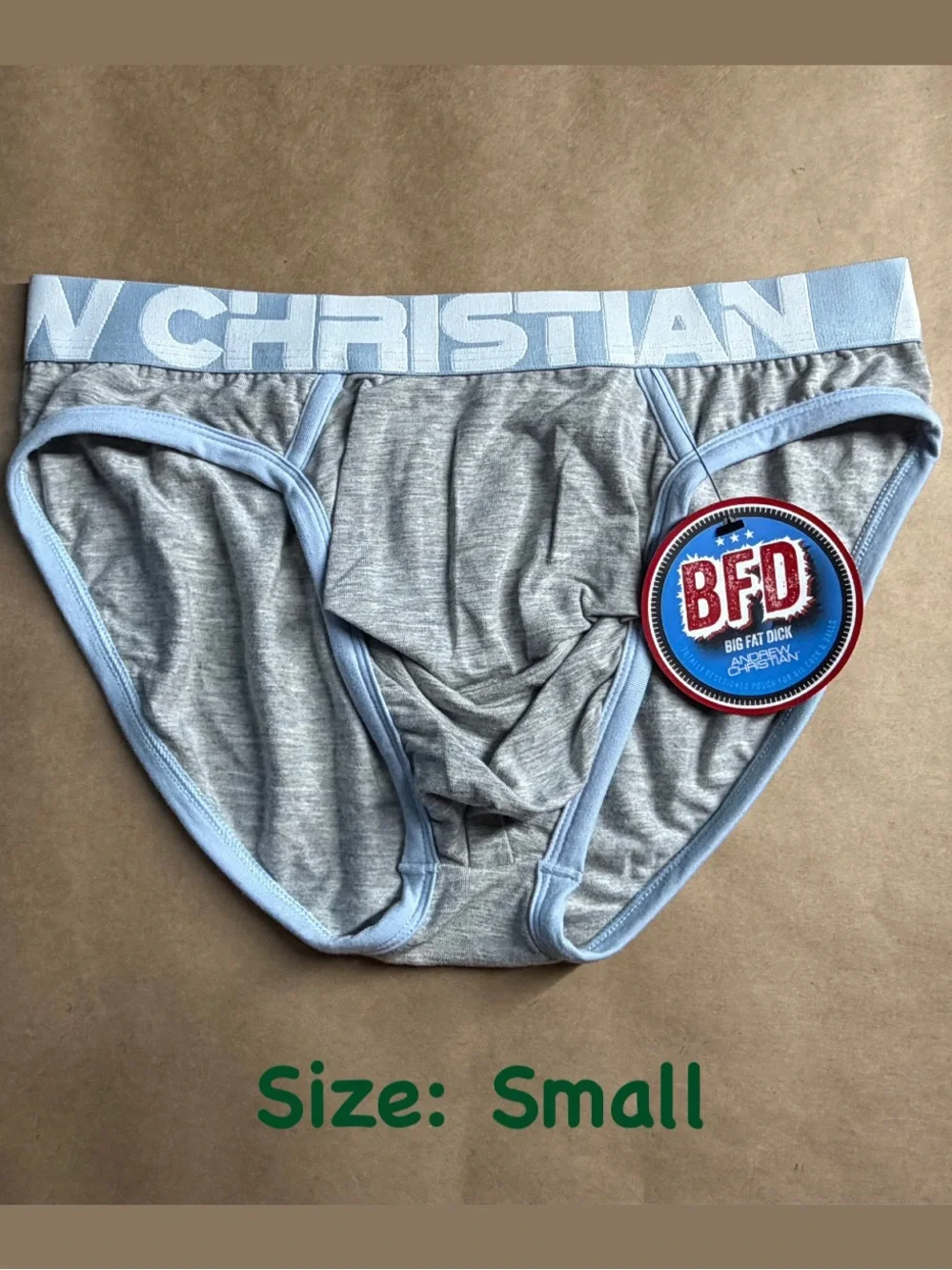 Andrew Christian BFD Men’s Brief Size SMALL Grey/blue